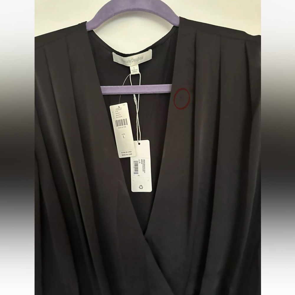 NWT Favorite Daughter Chiffon Bodysuit Black Women’s Size L Long Sleeve Pleated - Picture 16 of 16